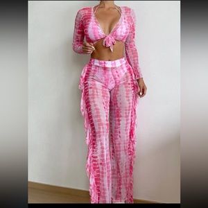 Tie Dye Knot Front Bikini Swimsuit With Cover Up Set